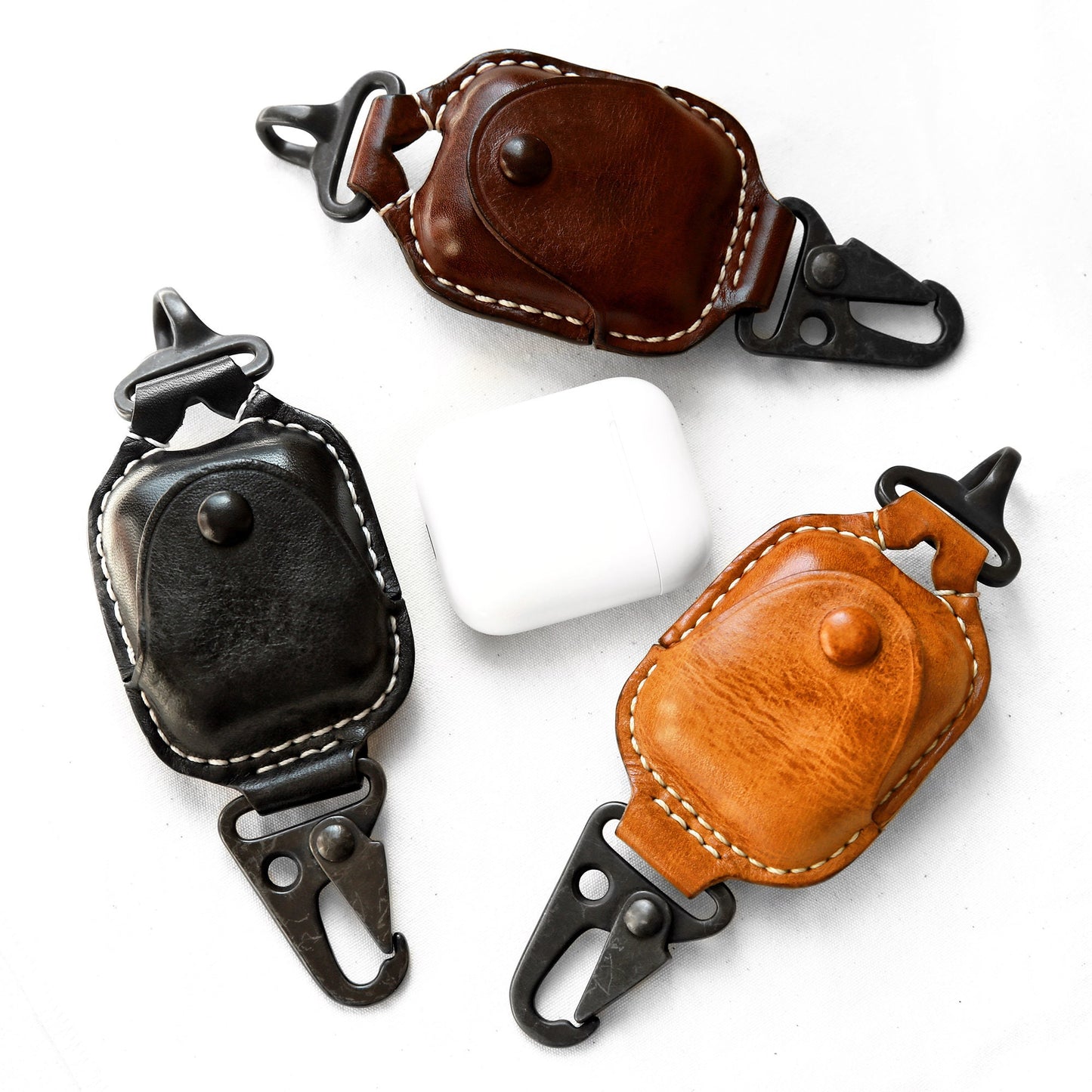 AirPods Case, Premium Leather Cover for Airpods 2 &1 Cases with Fine Metal Carabiner/Earbuds Accessories (Coffee, 1 Piece) Thanksgiving Gift