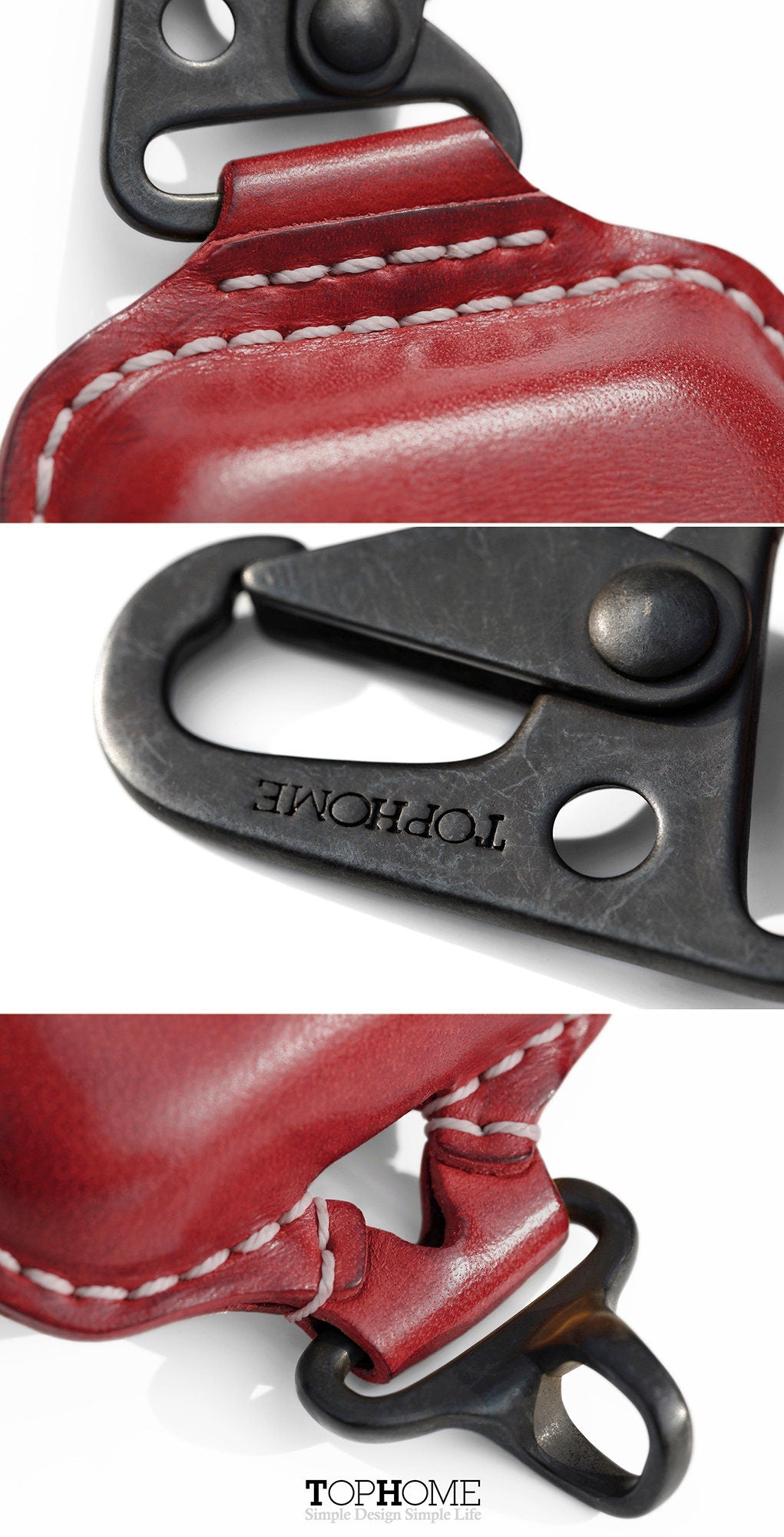 AirPods Pro Leather Strap Protective Case For AirPods Pro Headphone Case , with Fine Metal Carabiner/Earbuds Accessories ---Red