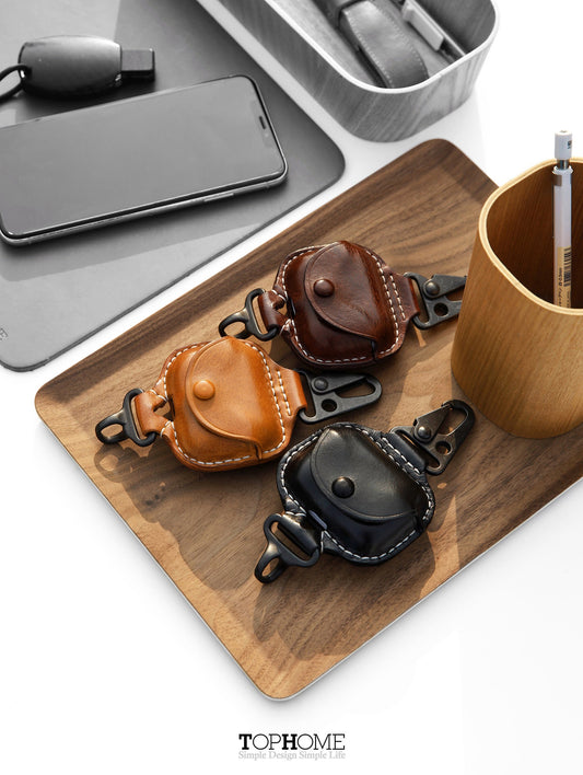 AirPods Pro Leather Strap Protective Case For AirPods Pro Headphone Case , with Fine Metal Carabiner/Earbuds Accessories Thanksgiving Gift