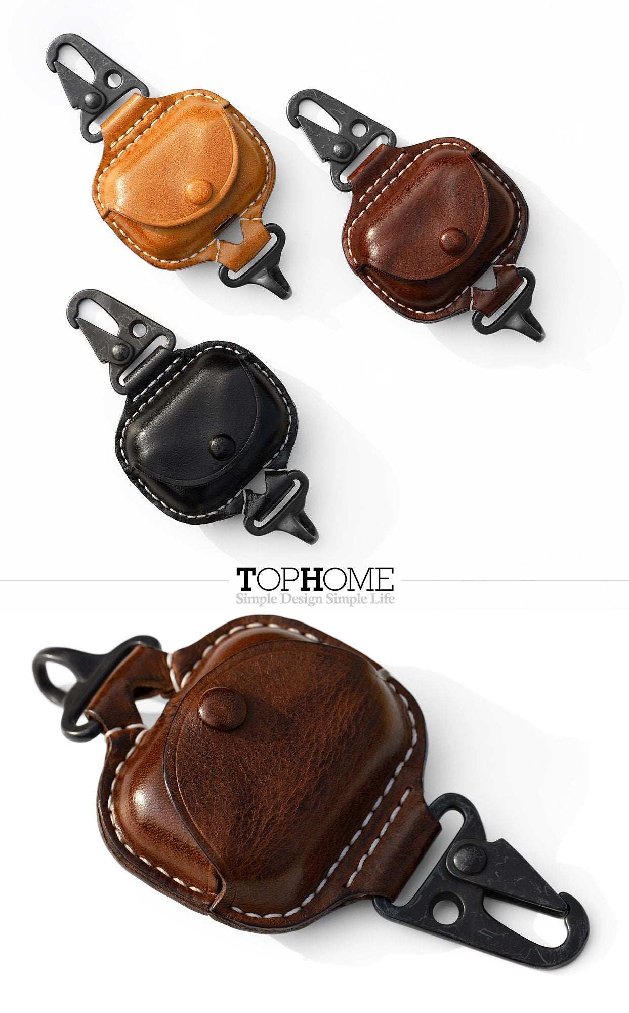 AirPods Pro Leather Case, Premium Genuine Leather Cover for AirPods Pro Case with Fine Metal Carabiner/Earbuds Accessories Thanksgiving Gift