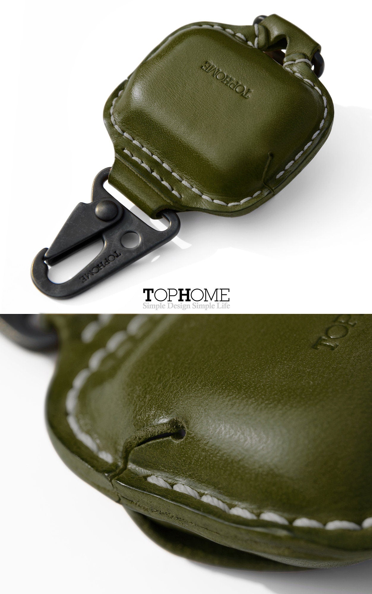 TopHome --AirPods Pro Leather Strap Protective Case For AirPods Pro Headphone Case , with Fine Metal Carabiner/Earbuds Accessories --Brown
