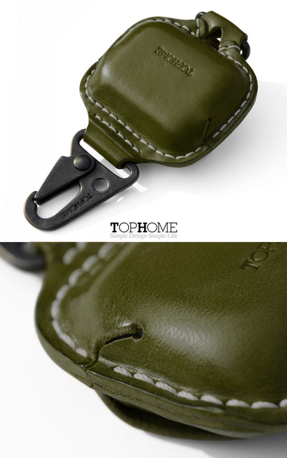 TopHome --AirPods Pro Leather Strap Protective Case For AirPods Pro Headphone Case , with Fine Metal Carabiner/Earbuds Accessories --Brown