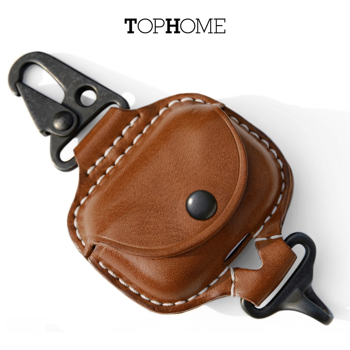 AirPods 3 Leather Strap Protective Case For AirPods 3rd Headphone Case , with Fine Metal Carabiner/Earbuds Accessories -Yellow Brown