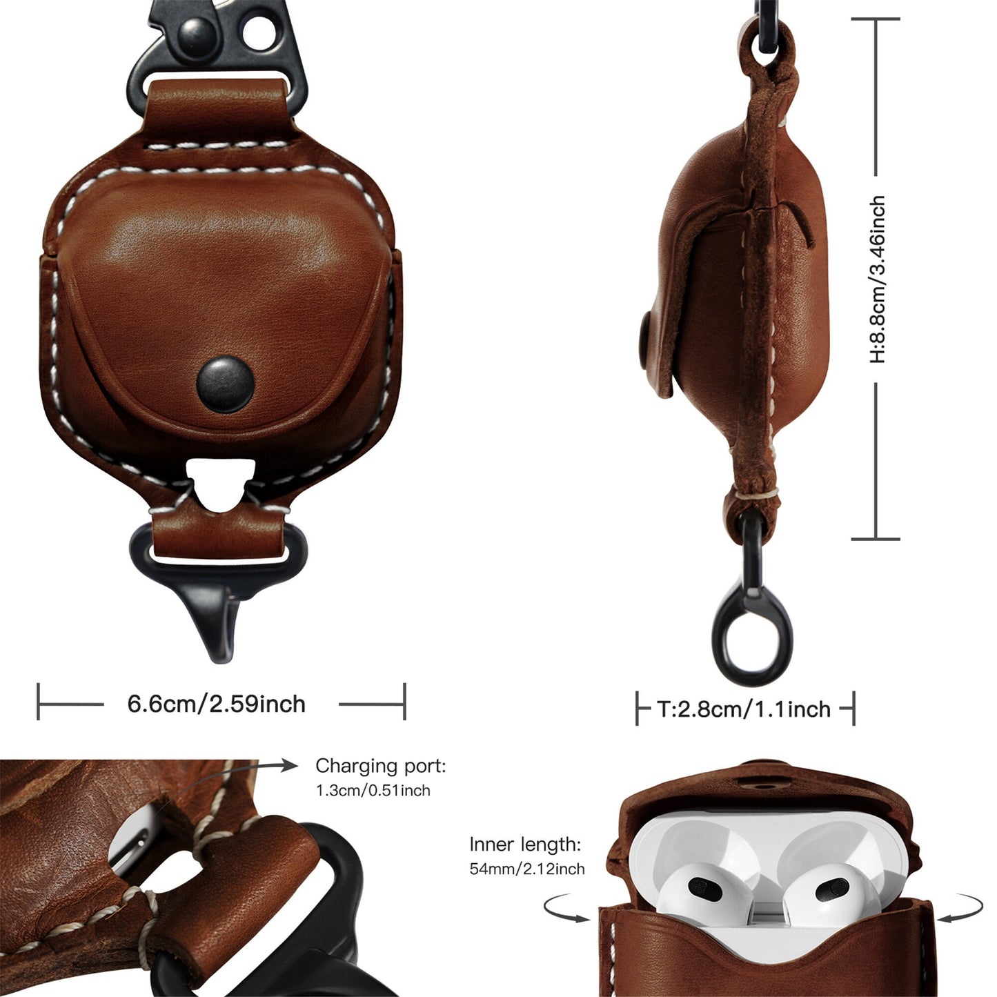 AirPods Case Premium Leather Cover for Airpods 3 Cases with Fine Metal Carabiner/Earbuds Accessories Airpods 3rd Thanksgiving Gift