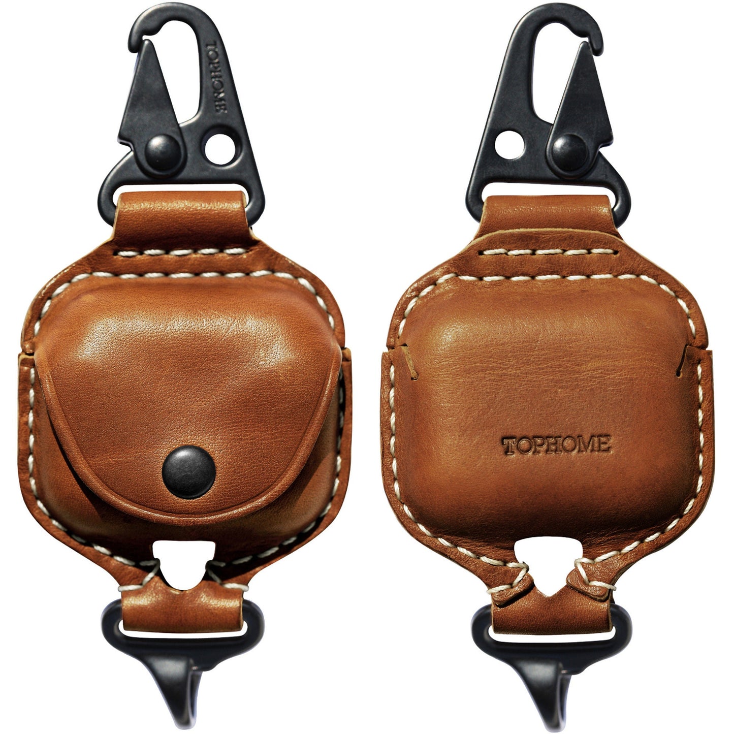 AirPods 3 Leather Strap Protective Case For AirPods 3rd Headphone Case , with Fine Metal Carabiner/Earbuds Accessories -Yellow Brown
