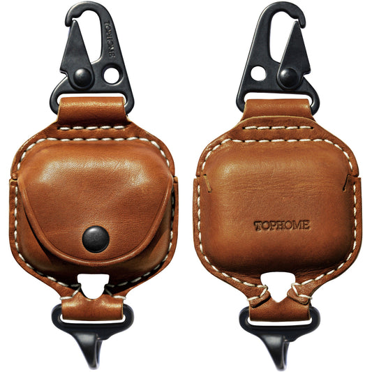 AirPods 3 Leather Strap Protective Case For AirPods 3rd Headphone Case , with Fine Metal Carabiner/Earbuds Accessories -Yellow Brown
