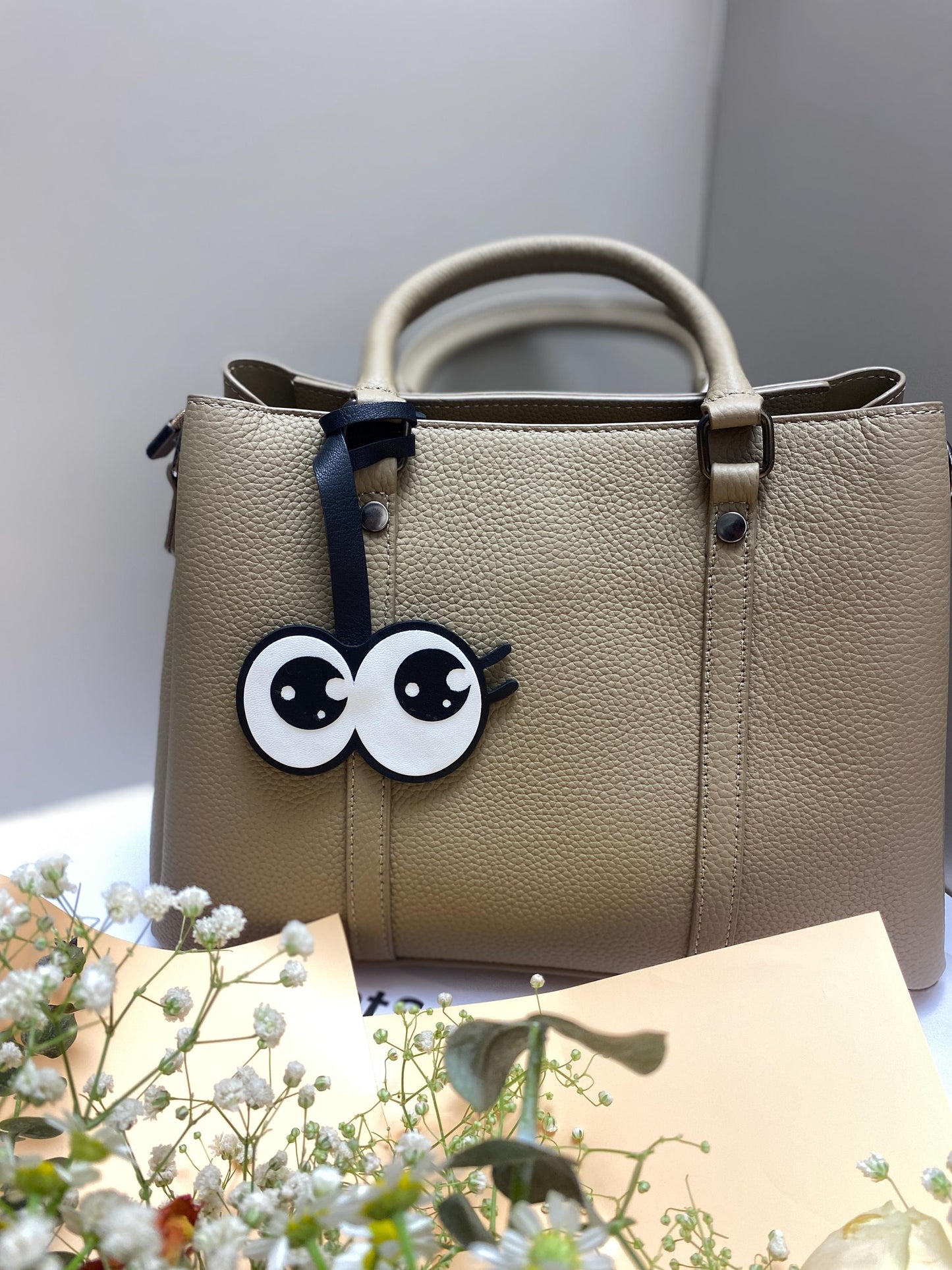 Cute big eye Charm,Leather Bag Charm,Leather Handbag and Purse Charm,Cute eye Keychain,Leather Gift,Bag Charm for Handbag,kawaii bag charm |