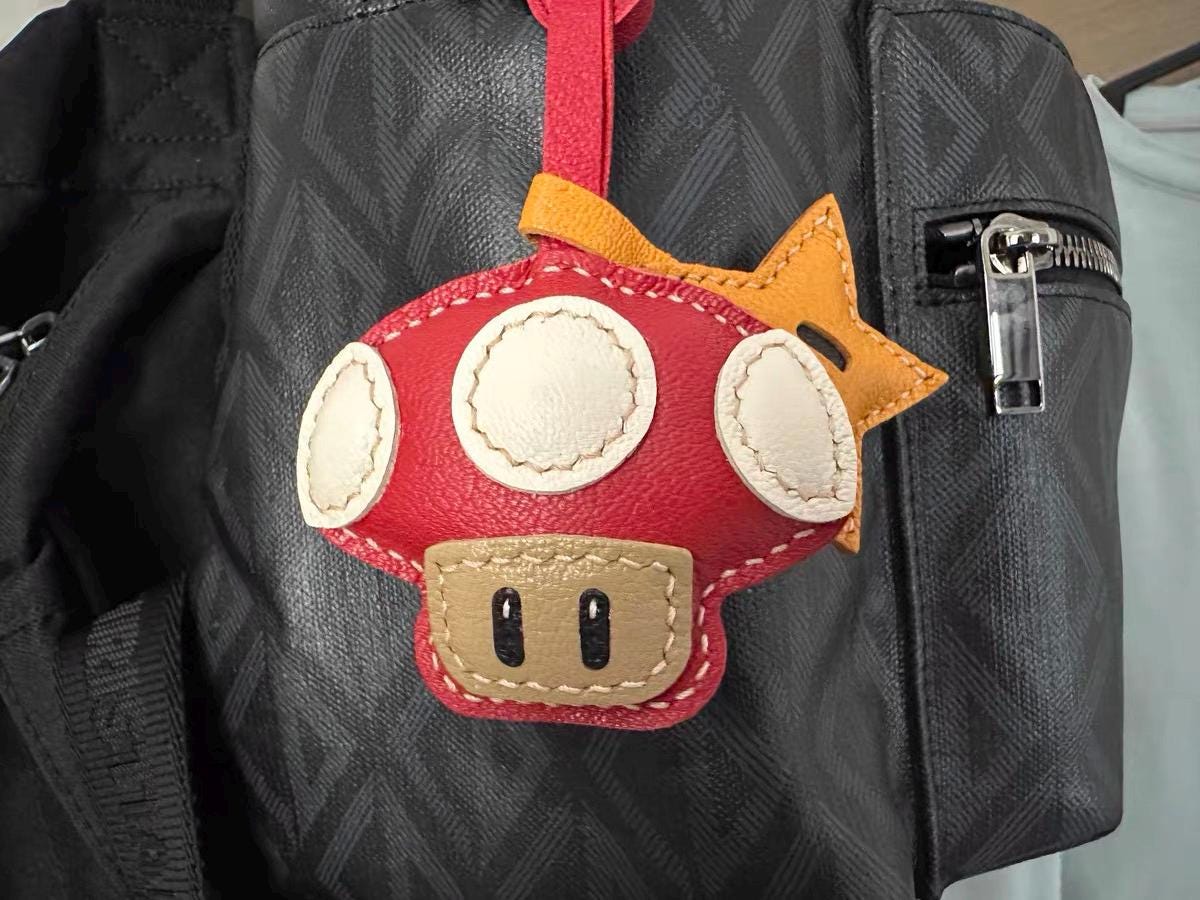 Star and Leather Mushroom bag Charm,Leather Bag Charm, Leather Handbag and Purse Charm, Cute Mushroom and Star Keychain,Unique Gift for her