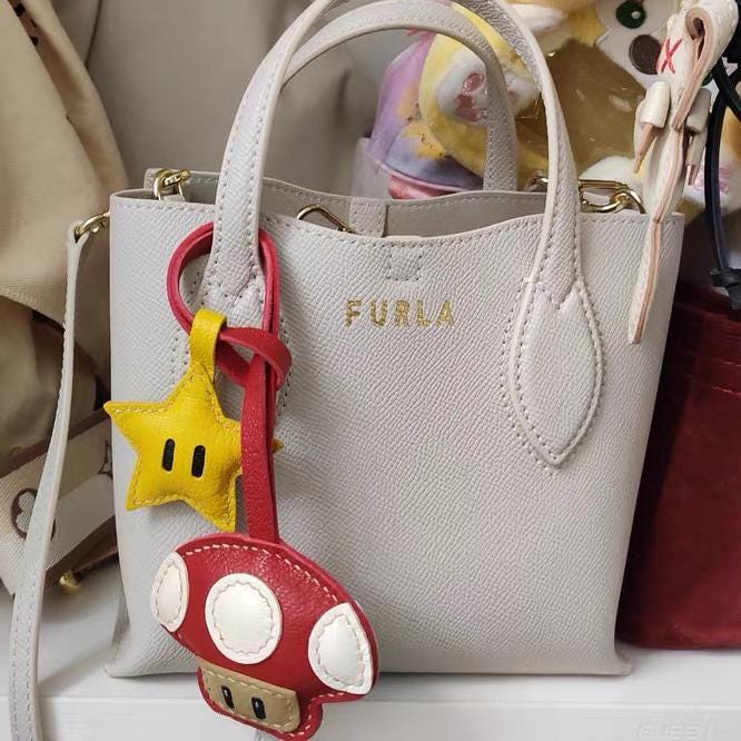 Star and Leather Mushroom bag Charm,Leather Bag Charm, Leather Handbag and Purse Charm, Cute Mushroom and Star Keychain,Unique Gift for her