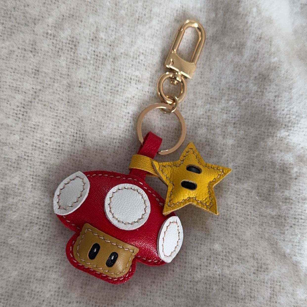 Star and Leather Mushroom bag Charm,Leather Bag Charm, Leather Handbag and Purse Charm, Cute Mushroom and Star Keychain,Unique Gift for her