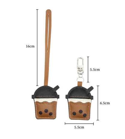 Leather BOBA bag Charm, Leather Bag Charm, Matcha tea Leather Handbag and Purse Charm, BOBA Keychain, Leather Gift, Bag Charm for Handbag