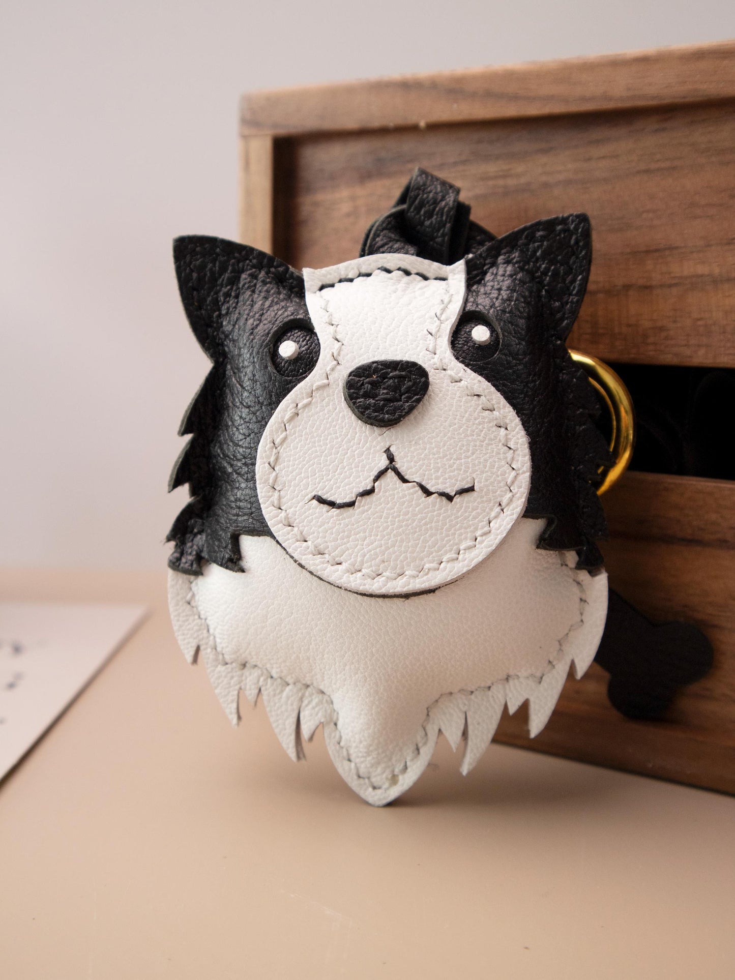 Personalized Border Collie Leather Charm, Leather  Bag Charm, Cute dog Leather Handbag and Purse Charm, dog Keychain,Bag Charm for Handbag