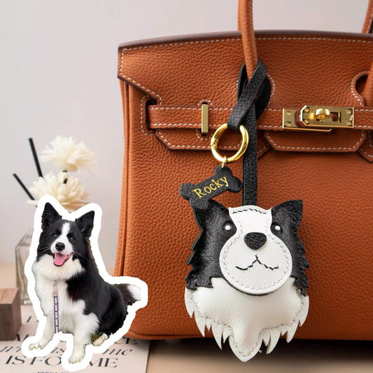 Personalized Border Collie Leather Charm, Leather  Bag Charm, Cute dog Leather Handbag and Purse Charm, dog Keychain,Bag Charm for Handbag