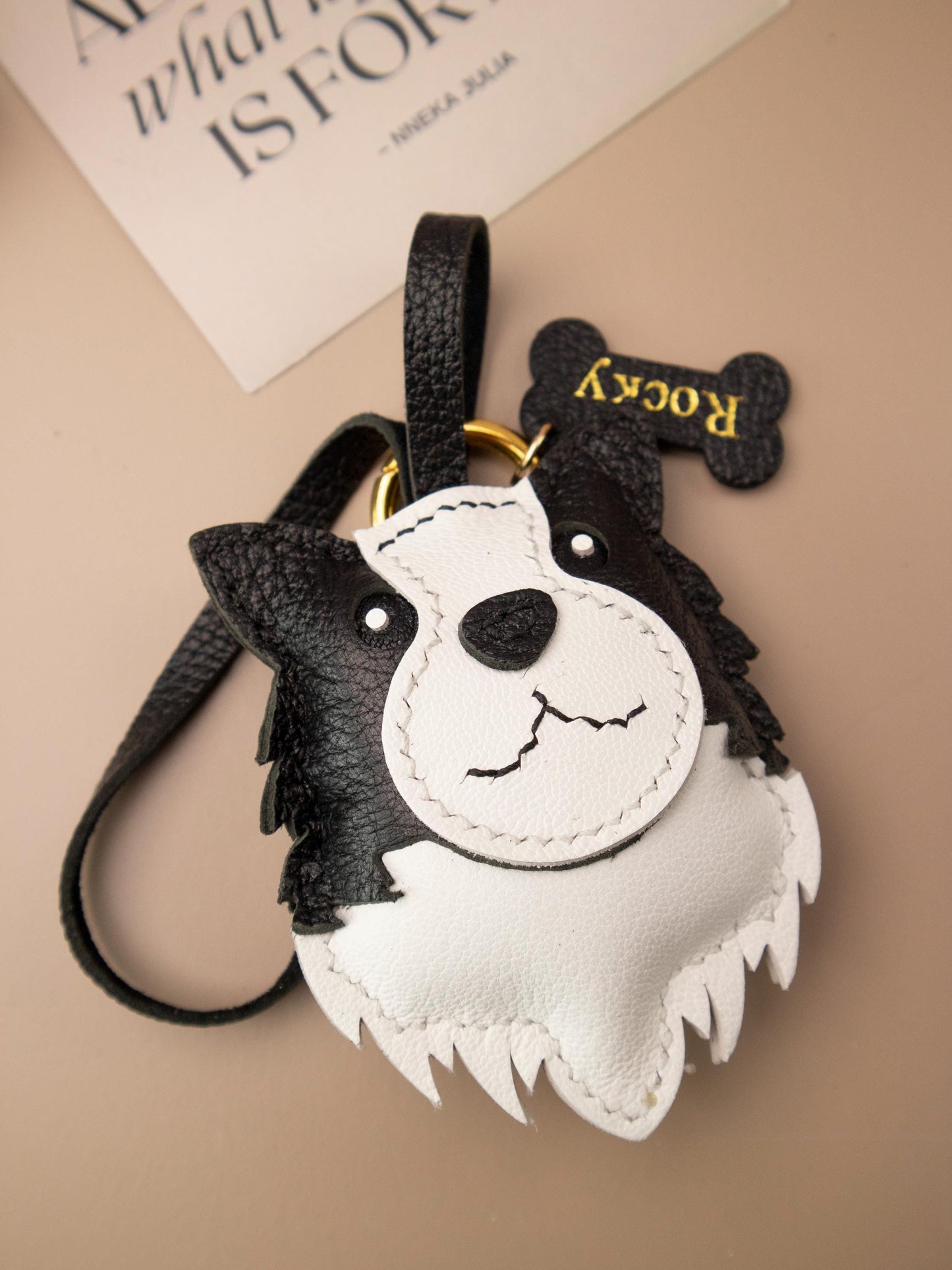 Personalized Border Collie Leather Charm, Leather  Bag Charm, Cute dog Leather Handbag and Purse Charm, dog Keychain,Bag Charm for Handbag