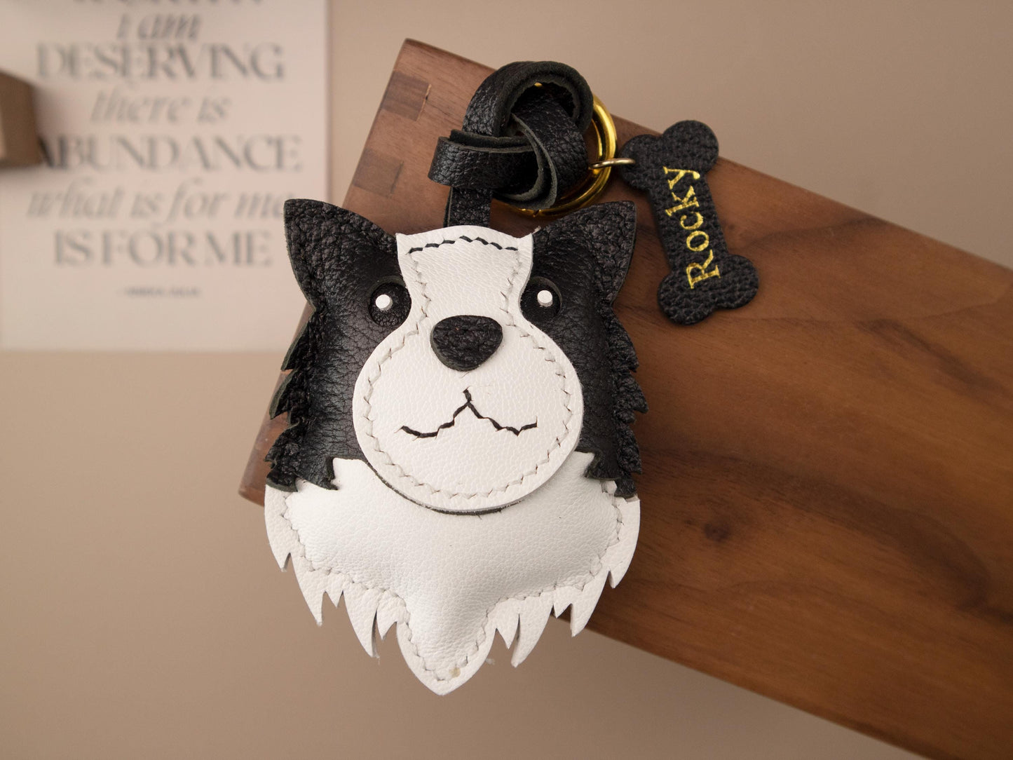 Personalized Border Collie Leather Charm, Leather  Bag Charm, Cute dog Leather Handbag and Purse Charm, dog Keychain,Bag Charm for Handbag