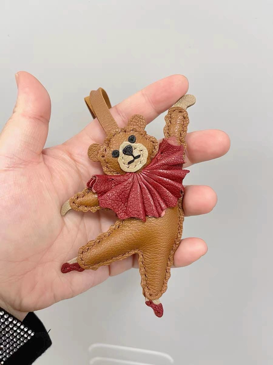 Ballet Bear bags and purses Charm,Leather Bag Charm,Leather Handbag and Purse Charm, Unique Ballet Bear Keychain,