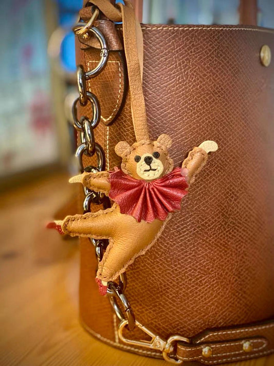 Ballet Bear bags and purses Charm,Leather Bag Charm,Leather Handbag and Purse Charm, Unique Ballet Bear Keychain,