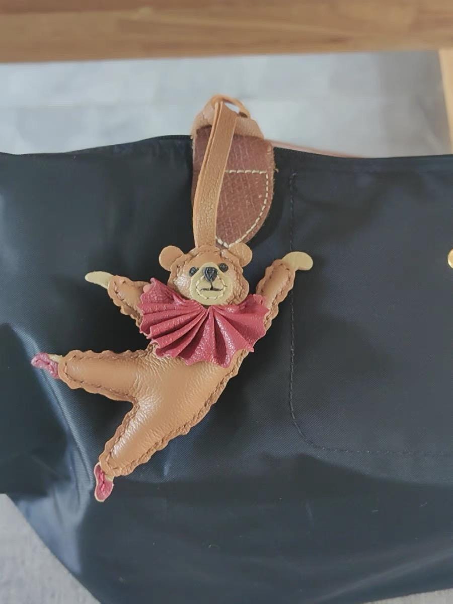 Ballet Bear bags and purses Charm,Leather Bag Charm,Leather Handbag and Purse Charm, Unique Ballet Bear Keychain,