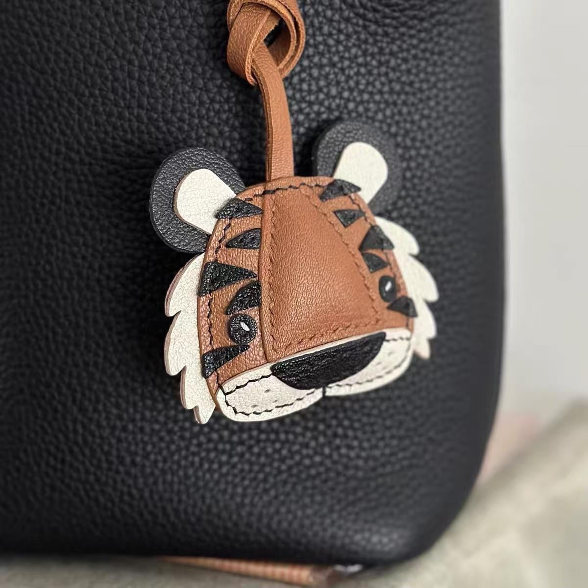 Handmade Leather Tiger Charm,Leather Bag Charm,Cute Tiger Leather Purse Charm,Tiger Keychain,Bag Charm for Handbag,Animal Keychain