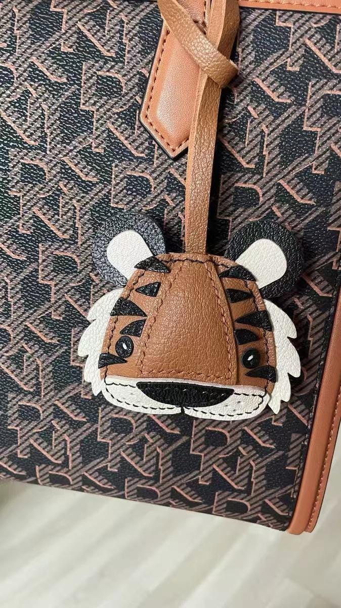 Handmade Leather Tiger Charm,Leather Bag Charm,Cute Tiger Leather Purse Charm,Tiger Keychain,Bag Charm for Handbag,Animal Keychain