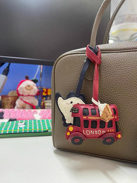 Small Bus Leather charm,Leather  Bag Charm,Handmade London Bus Bag Charm, Leather Handbag and Purse Charm,Unique Bus Keychain