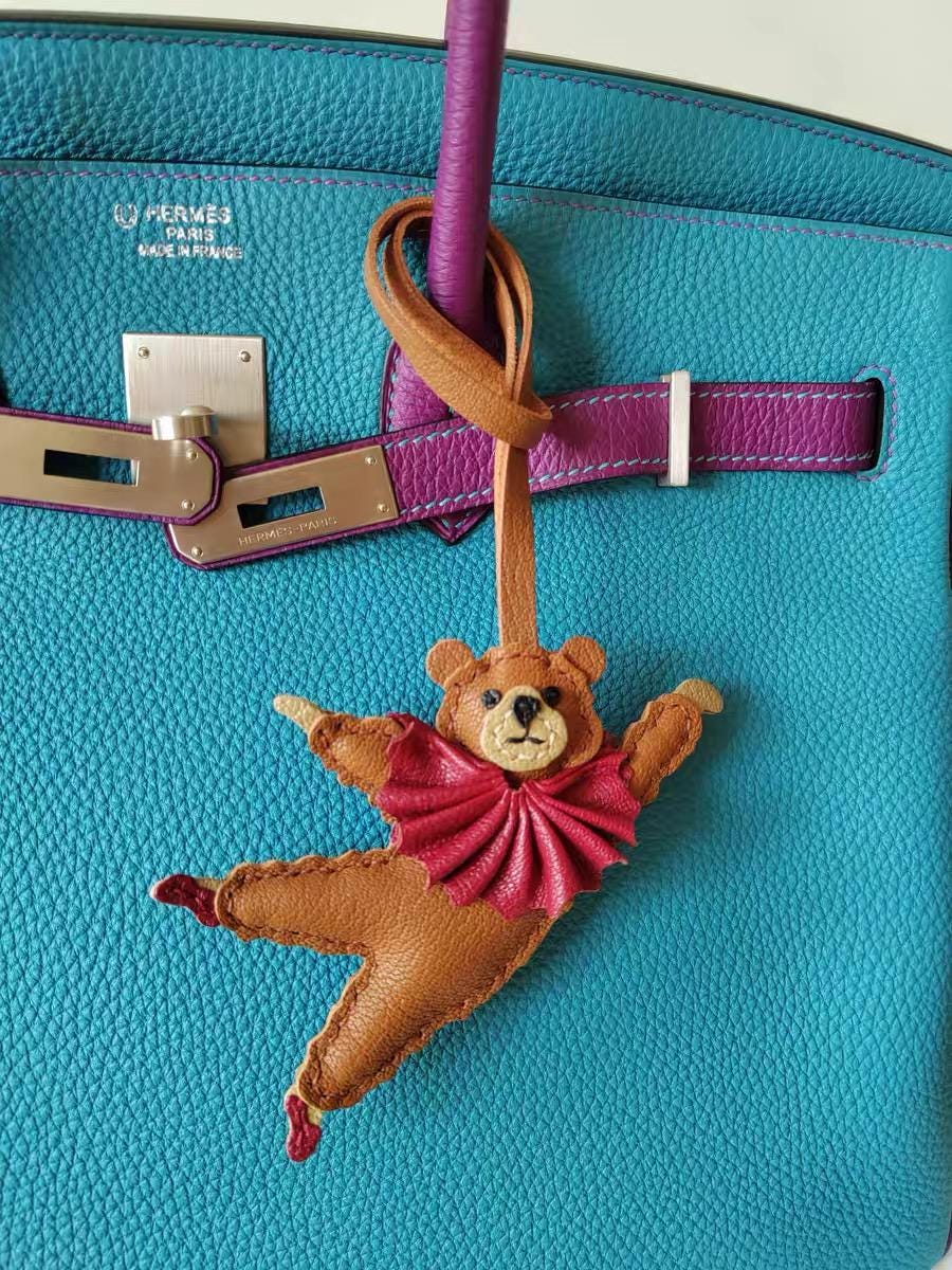 Ballet Bear bags and purses Charm,Leather Bag Charm,Leather Handbag and Purse Charm, Unique Ballet Bear Keychain,