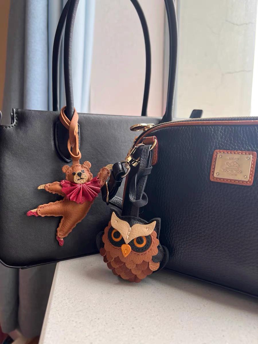 Ballet Bear bags and purses Charm,Leather Bag Charm,Leather Handbag and Purse Charm, Unique Ballet Bear Keychain,