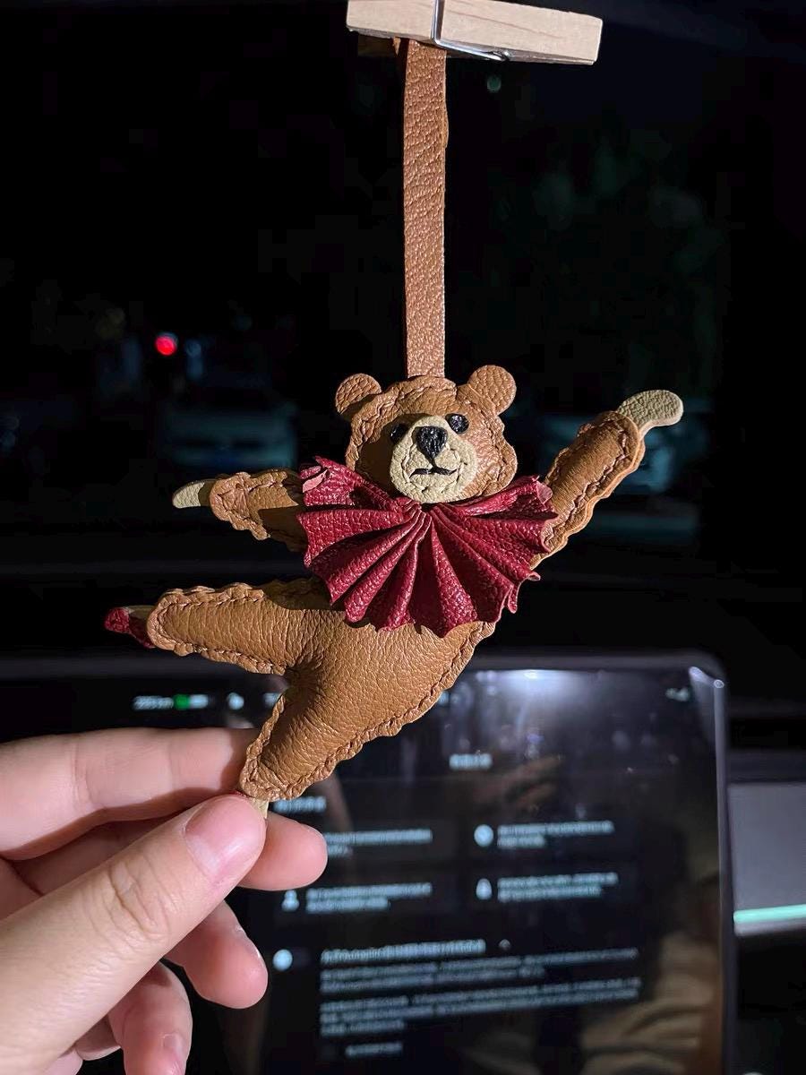 Ballet Bear bags and purses Charm,Leather Bag Charm,Leather Handbag and Purse Charm, Unique Ballet Bear Keychain,
