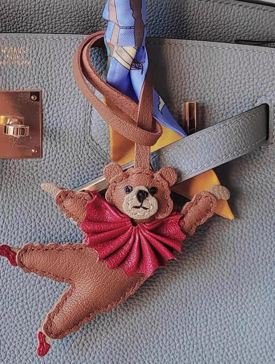 Ballet Bear bags and purses Charm,Leather Bag Charm,Leather Handbag and Purse Charm, Unique Ballet Bear Keychain,