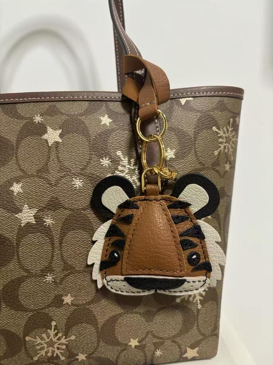 Handmade Leather Tiger Charm,Leather Bag Charm,Cute Tiger Leather Purse Charm,Tiger Keychain,Bag Charm for Handbag,Animal Keychain