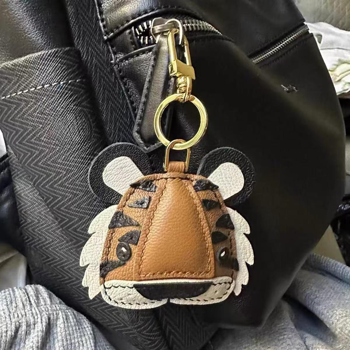 Handmade Leather Tiger Charm,Leather Bag Charm,Cute Tiger Leather Purse Charm,Tiger Keychain,Bag Charm for Handbag,Animal Keychain