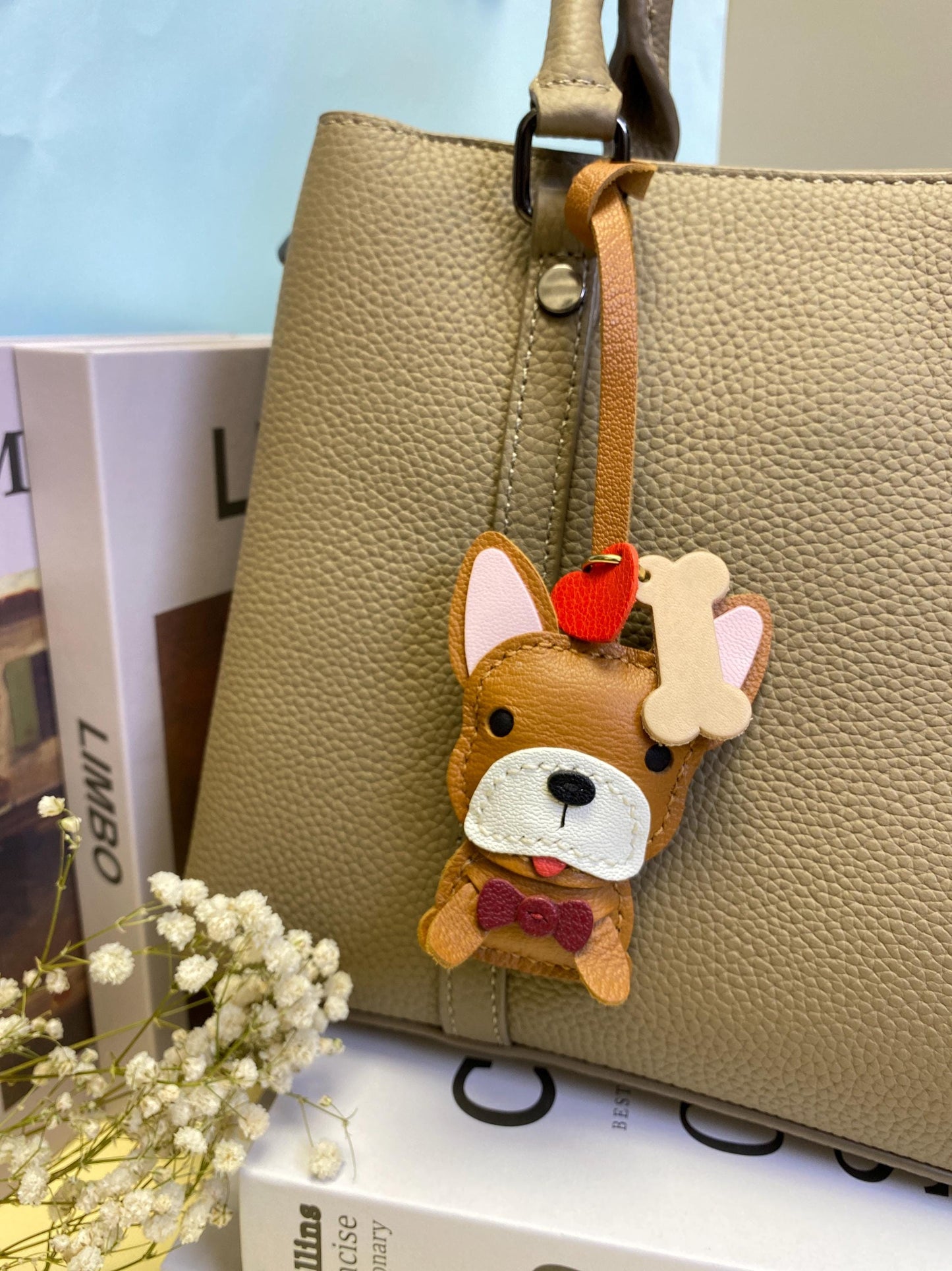 French Bulldog Bag Charm,Leather bag Charm,Cute French Bulldog Leather Handbag/ Purse Charm, French Bulldog Keychain,frenchie dog Bag Charm