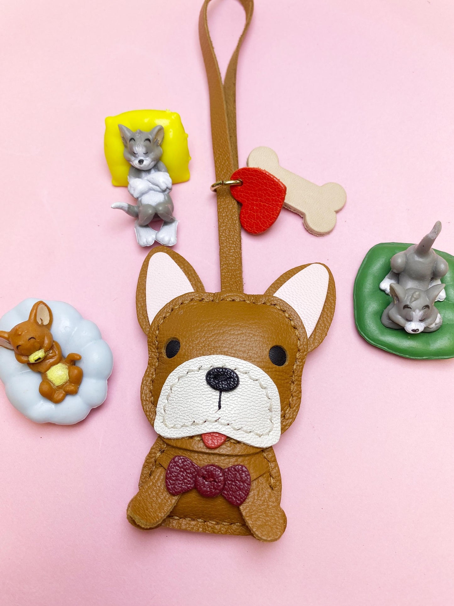French Bulldog Bag Charm,Leather bag Charm,Cute French Bulldog Leather Handbag/ Purse Charm, French Bulldog Keychain,frenchie dog Bag Charm