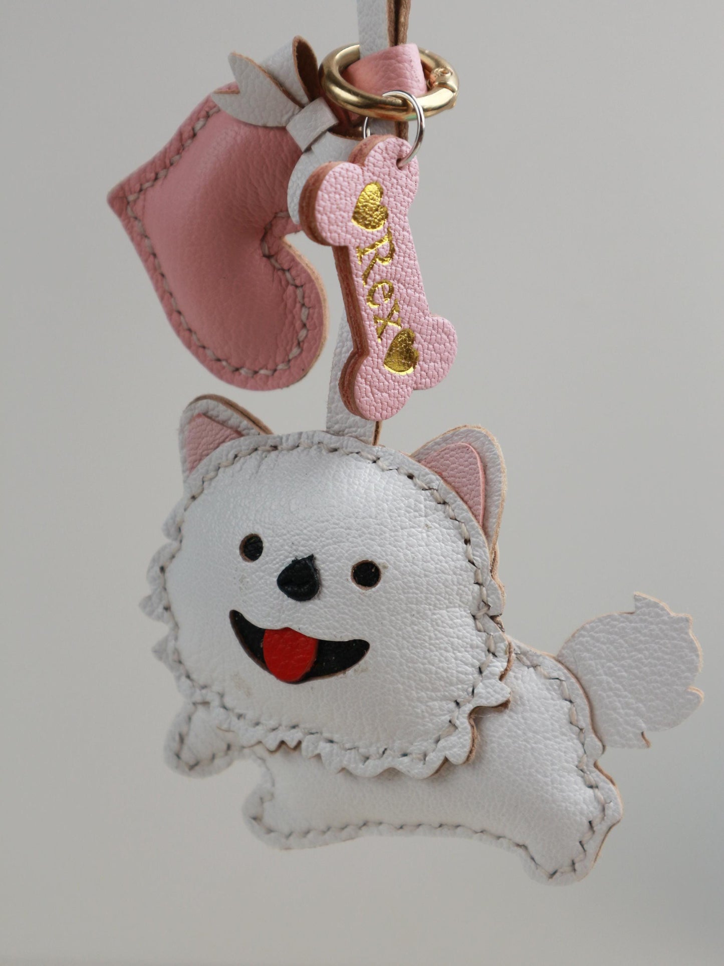 Leather Dog Charm, Handmade Pomeranian Bag Charm, Cute Dog Leather Handbag and Purse Charm, Dog Keychain,Handmade Unique Bag Charm