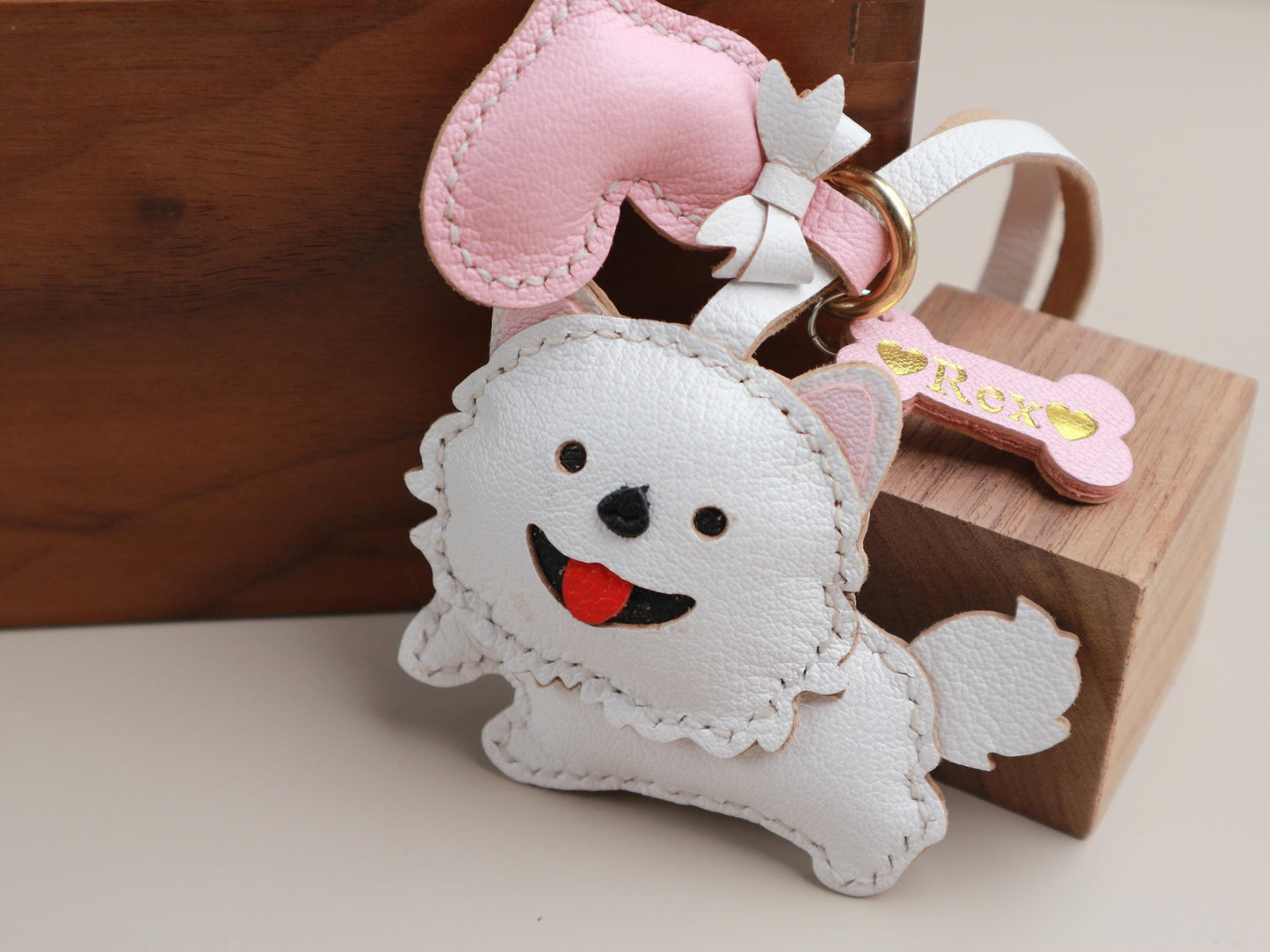 Leather Dog Charm, Handmade Pomeranian Bag Charm, Cute Dog Leather Handbag and Purse Charm, Dog Keychain,Handmade Unique Bag Charm