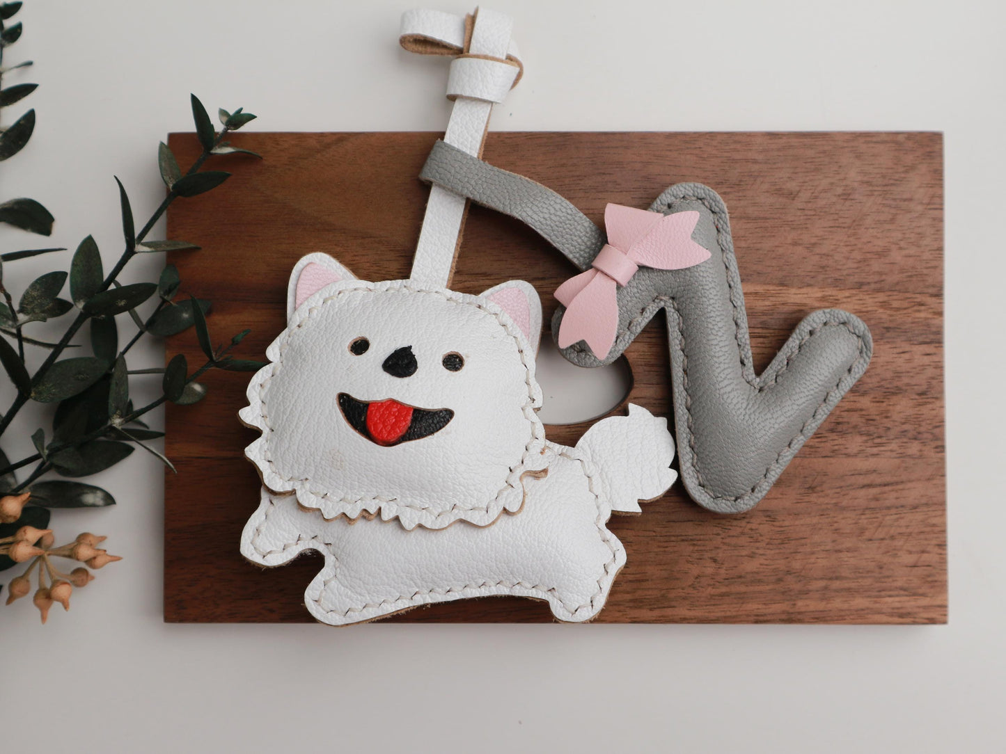 Leather Dog Charm, Handmade Pomeranian Bag Charm, Cute Dog Leather Handbag and Purse Charm, Dog Keychain,Handmade Unique Bag Charm