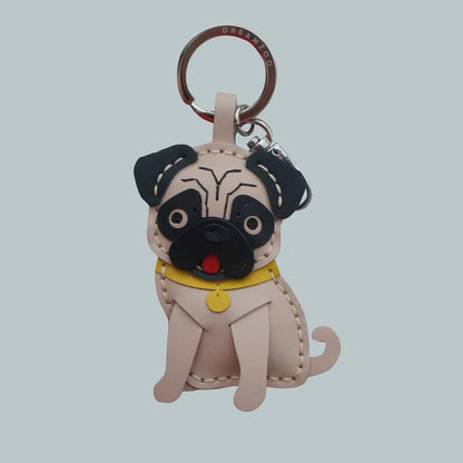 Handmade Leather pug charm Bag Charm, Leather Bag Charm,dog Charm, Cute pet Leather Handbag/ Purse Charm,Dog Lovers  gift,pet Keychain