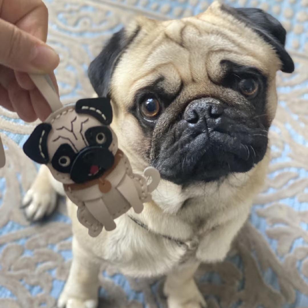 Handmade Leather pug charm Bag Charm, Leather Bag Charm,dog Charm, Cute pet Leather Handbag/ Purse Charm,Dog Lovers  gift,pet Keychain