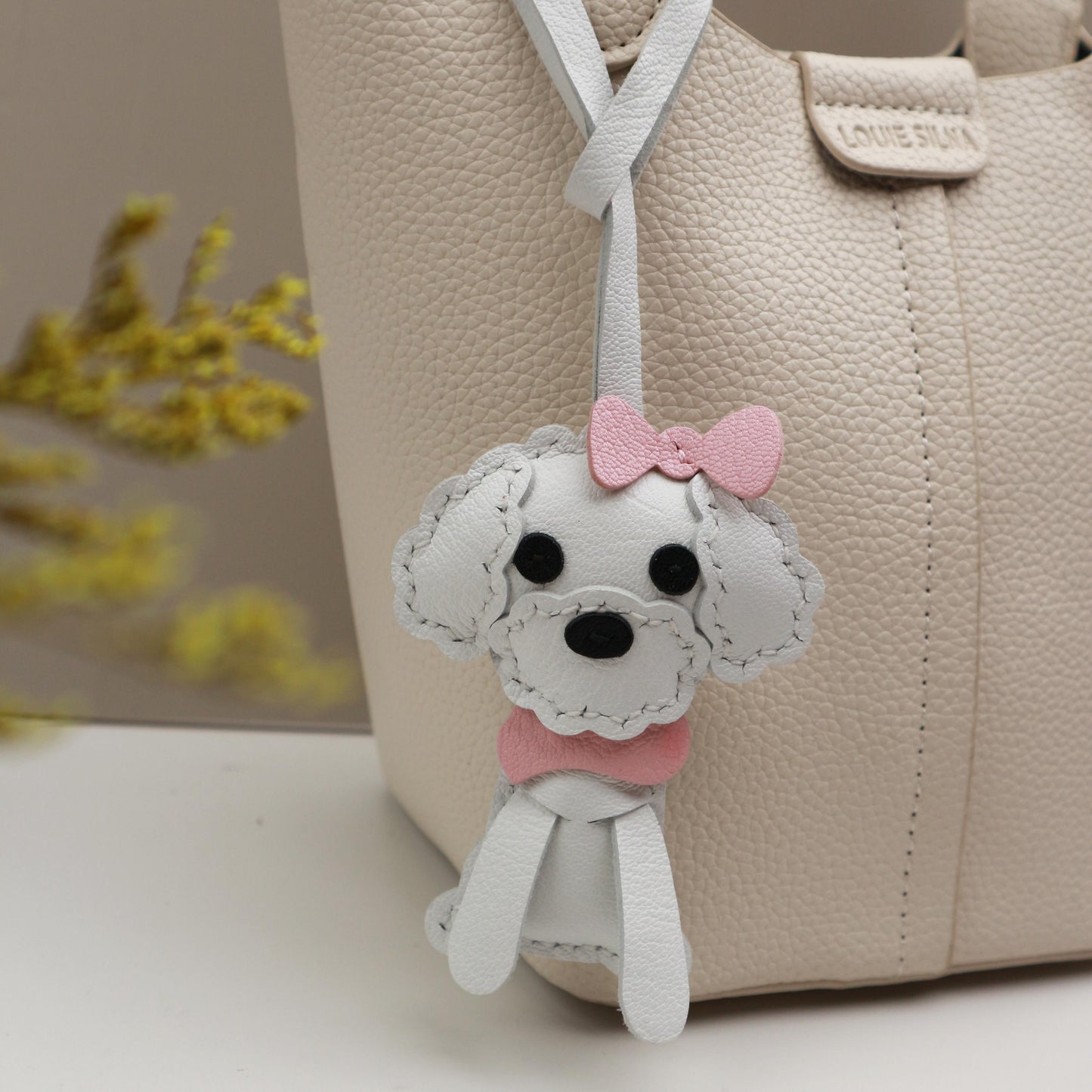 Teddy Bear dog Charm, leather Bag Charm,Handmade Poodle Puppy Dog bag charms, Cute Bear Leather Handbag and Purse Charm,Pet keychain charm