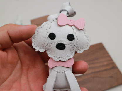 Teddy Bear dog Charm, leather Bag Charm,Handmade Poodle Puppy Dog bag charms, Cute Bear Leather Handbag and Purse Charm,Pet keychain charm