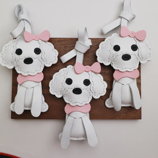 Teddy Bear dog Charm, leather Bag Charm,Handmade Poodle Puppy Dog bag charms, Cute Bear Leather Handbag and Purse Charm,Pet keychain charm