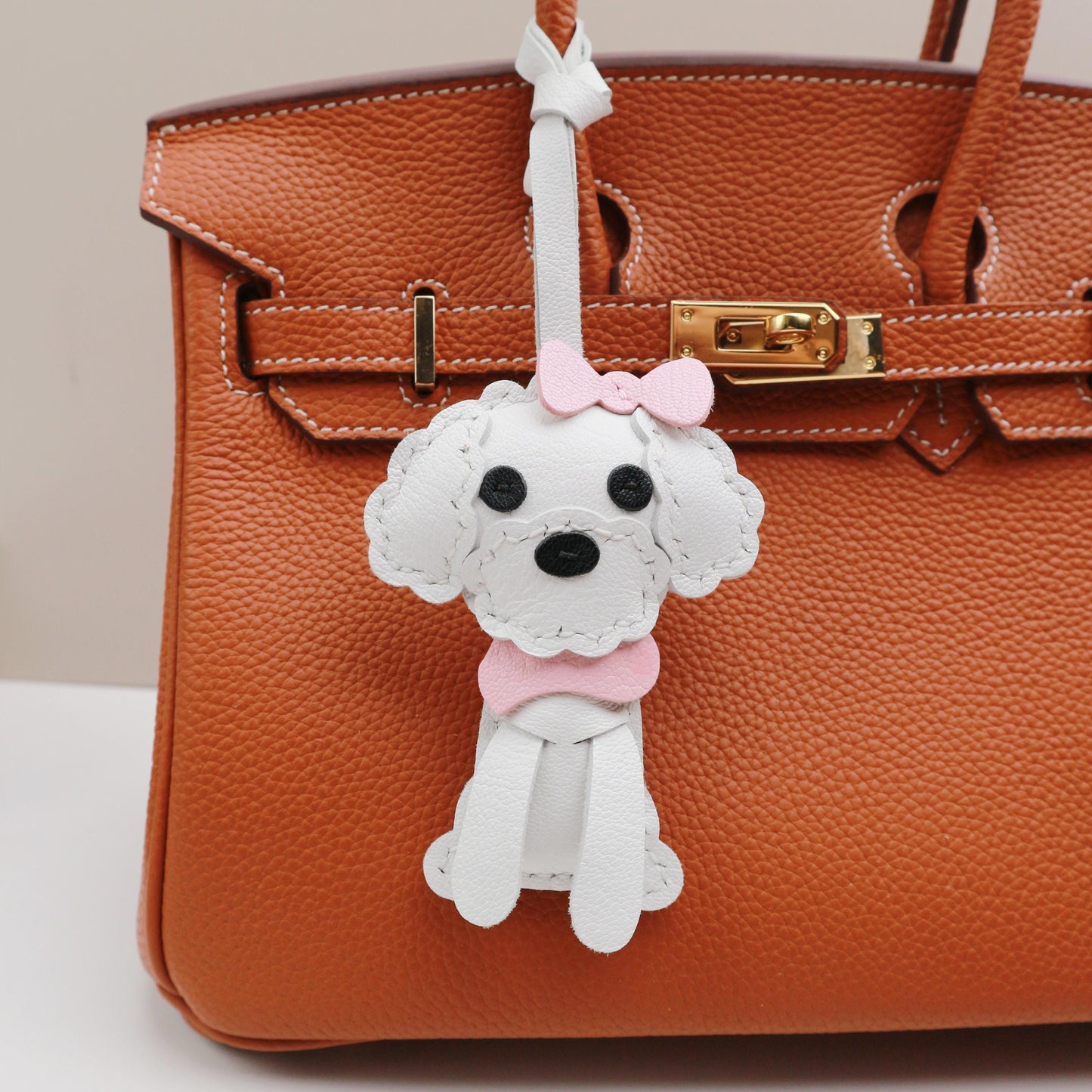 Teddy Bear dog Charm, leather Bag Charm,Handmade Poodle Puppy Dog bag charms, Cute Bear Leather Handbag and Purse Charm,Pet keychain charm