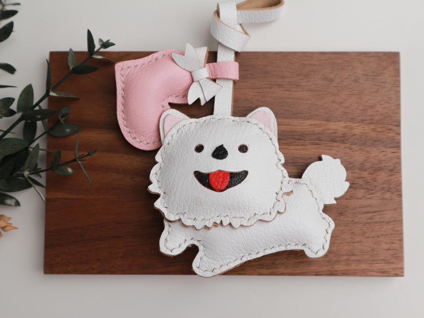 Leather Dog Charm, Handmade Pomeranian Bag Charm, Cute Dog Leather Handbag and Purse Charm, Dog Keychain,Handmade Unique Bag Charm
