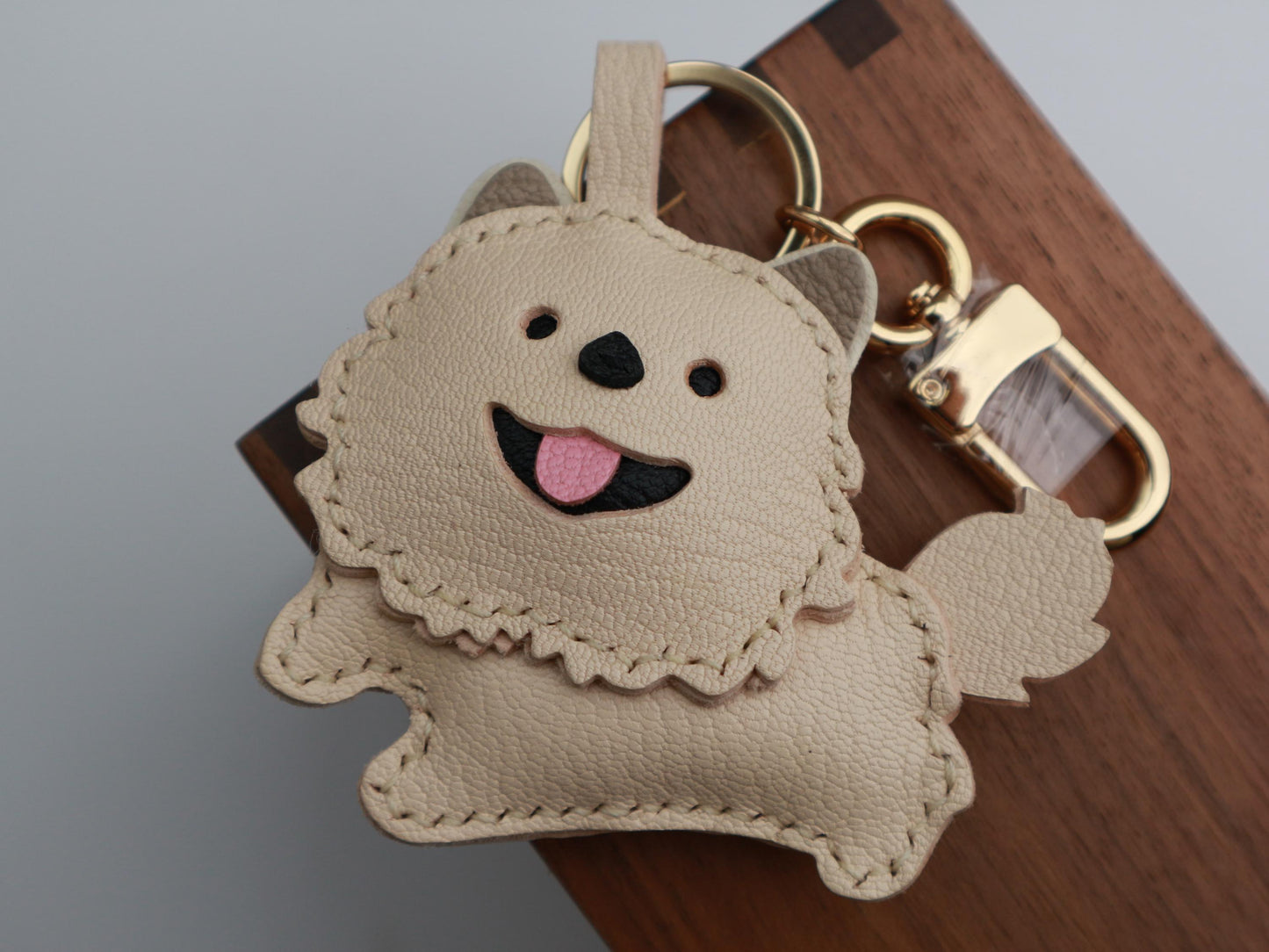 Leather Dog Charm, Handmade Pomeranian Bag Charm, Cute Dog Leather Handbag and Purse Charm, Dog Keychain,Handmade Unique Bag Charm