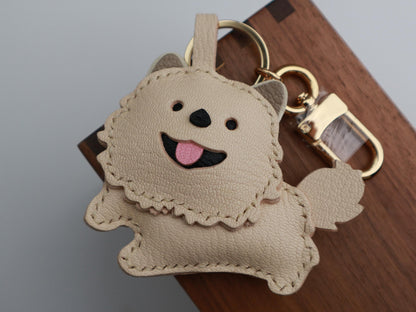 Leather Dog Charm, Handmade Pomeranian Bag Charm, Cute Dog Leather Handbag and Purse Charm, Dog Keychain,Handmade Unique Bag Charm