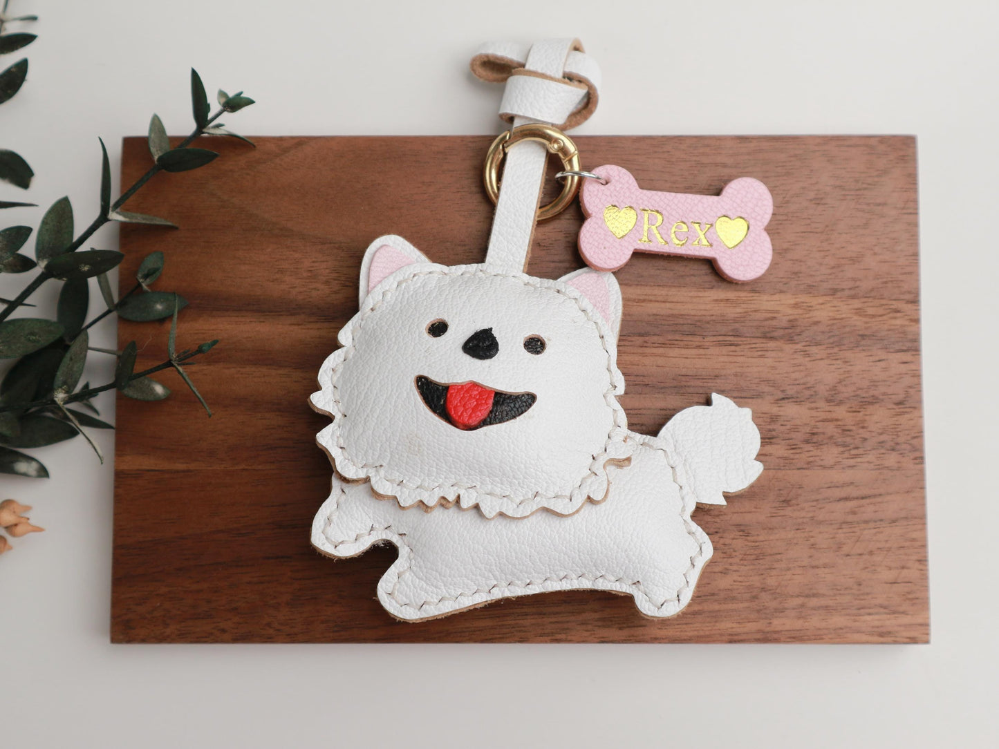 Leather Dog Charm, Handmade Pomeranian Bag Charm, Cute Dog Leather Handbag and Purse Charm, Dog Keychain,Handmade Unique Bag Charm