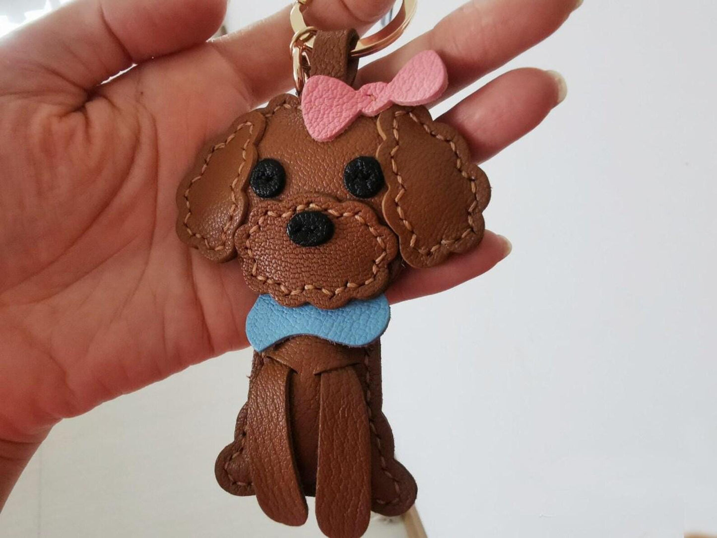 Teddy Bear dog Charm, leather Bag Charm,Handmade Poodle Puppy Dog bag charms, Cute Bear Leather Handbag and Purse Charm,Pet keychain charm
