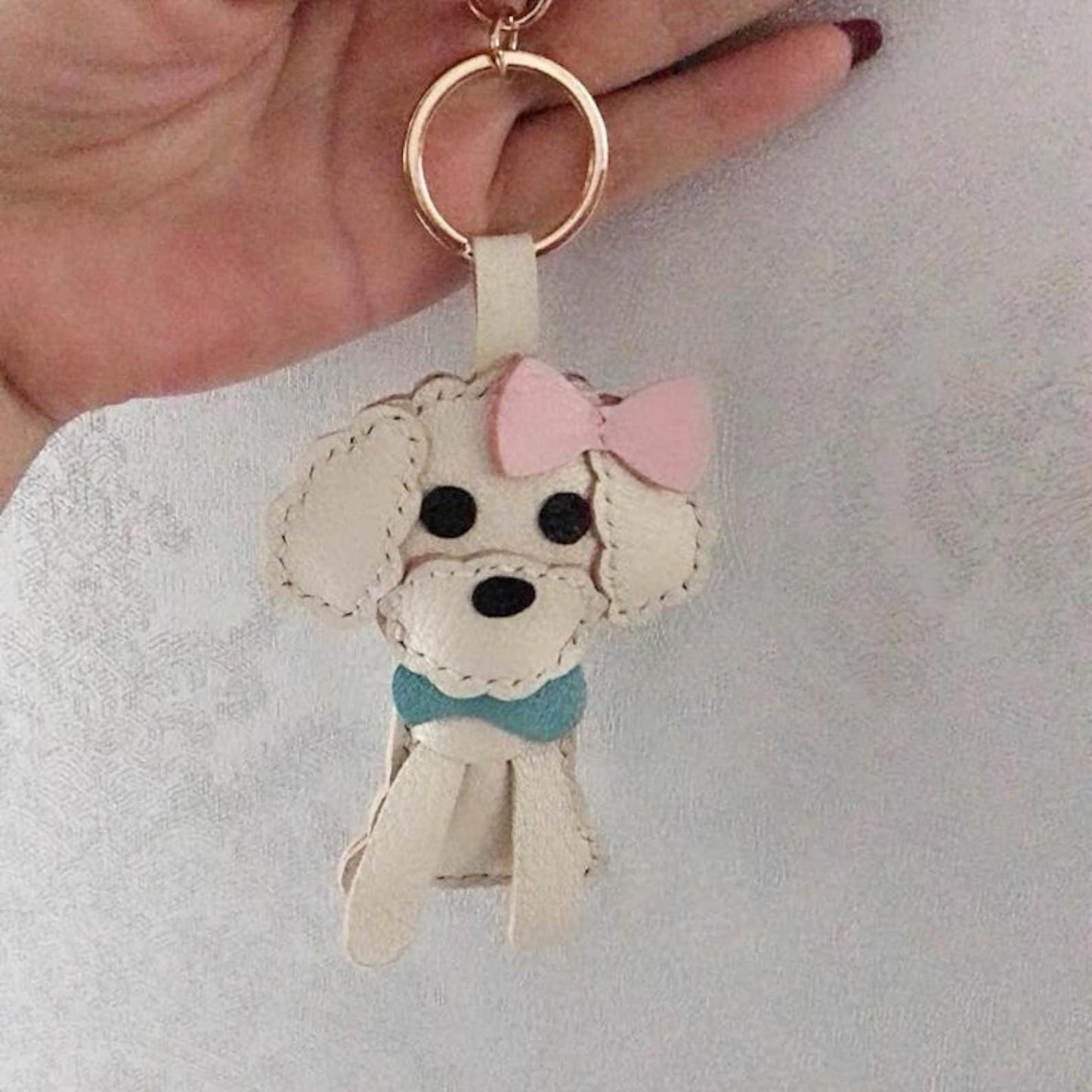 Teddy Bear dog Charm, leather Bag Charm,Handmade Poodle Puppy Dog bag charms, Cute Bear Leather Handbag and Purse Charm,Pet keychain charm