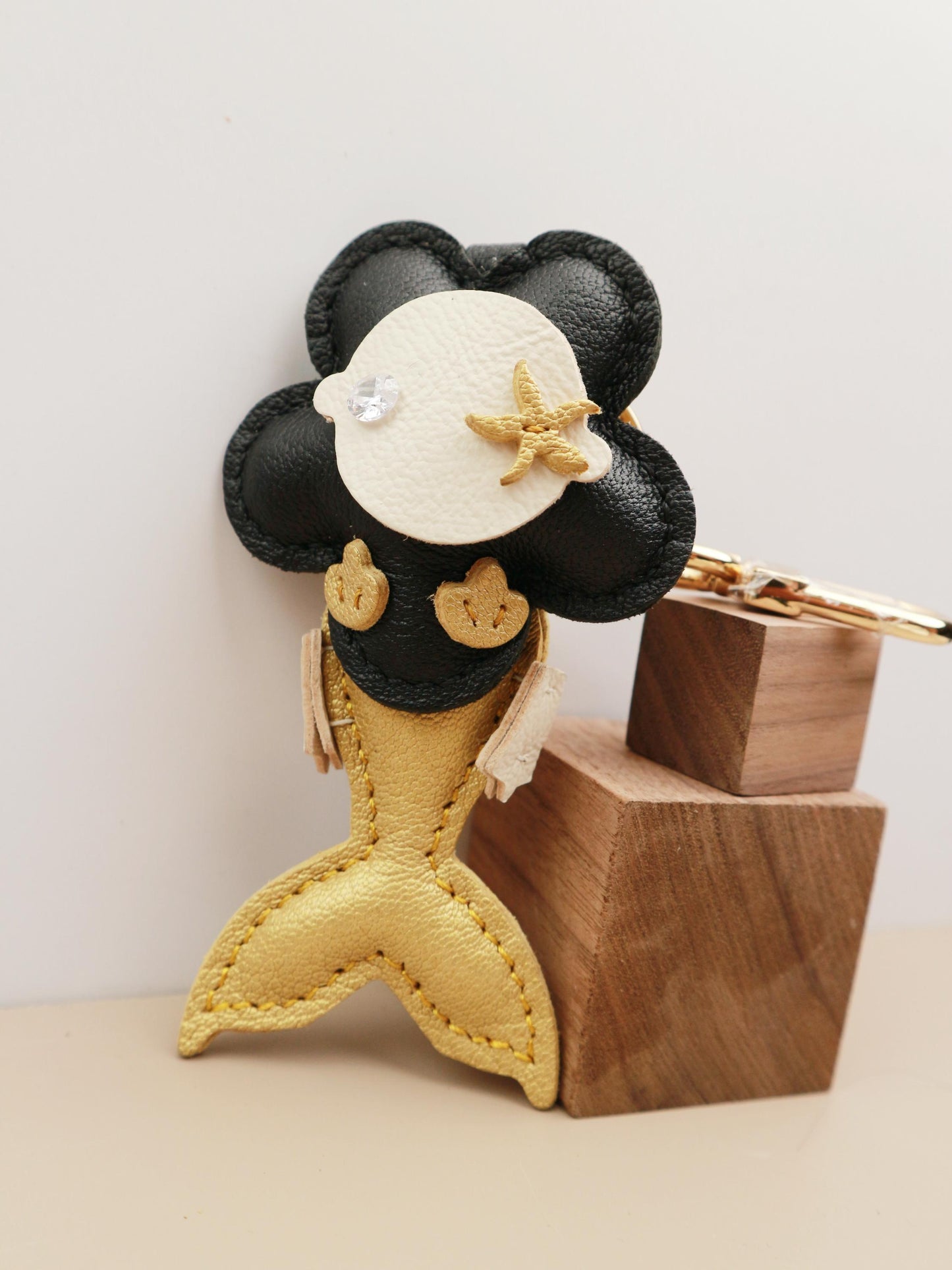 Handmade Mermaid Charm,Leather Bag Charm,Cute Mermaid Leather Handbag and Purse Charm,flowe Keychain,Mermaid Gift for Girls & Sea Lovers