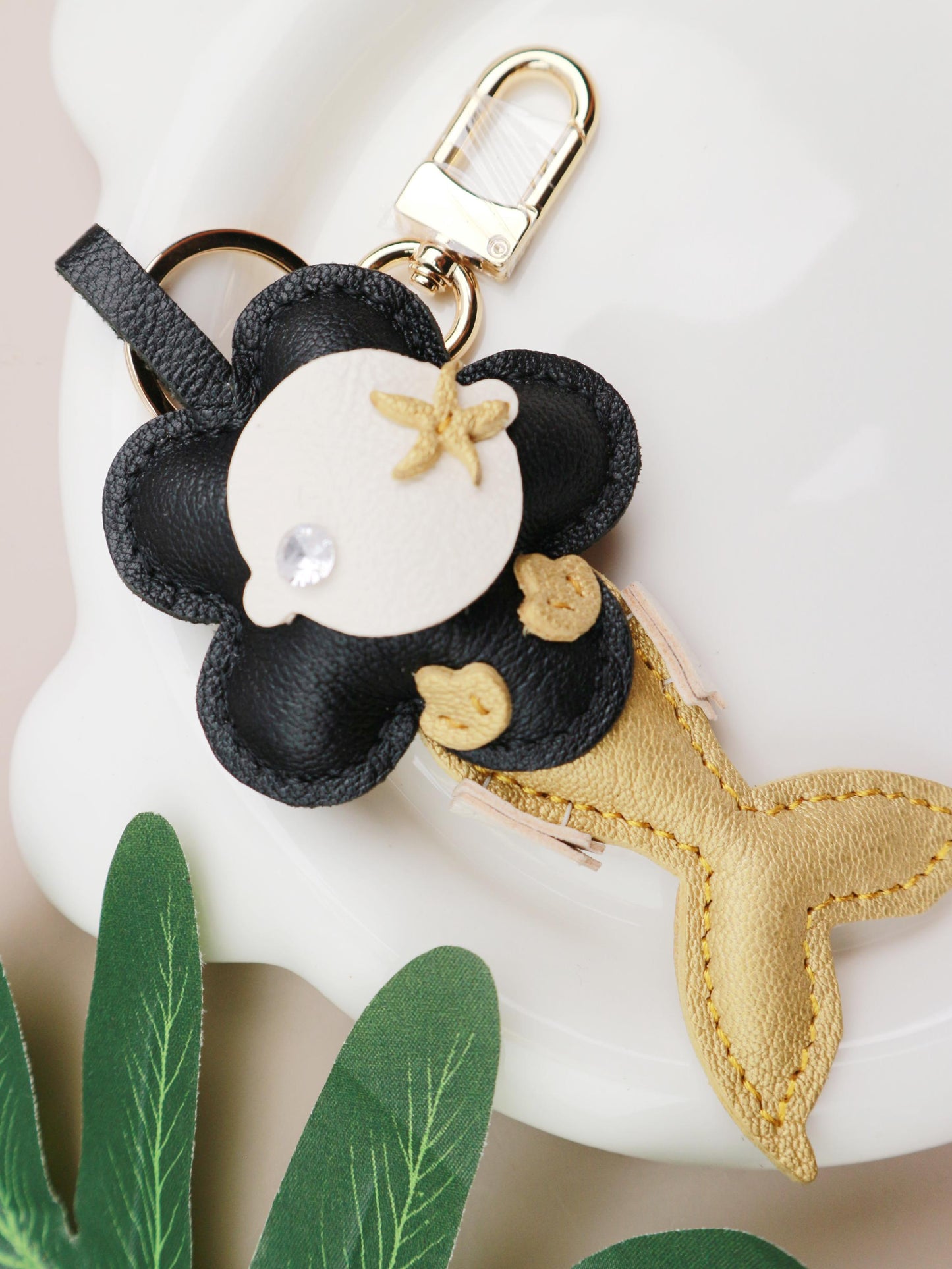Handmade Mermaid Charm,Leather Bag Charm,Cute Mermaid Leather Handbag and Purse Charm,flowe Keychain,Mermaid Gift for Girls & Sea Lovers
